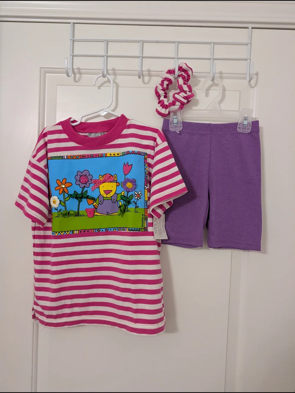 Vintage Zoodles 4T Garden Cat Shorts Set Scrunchie USA Made
